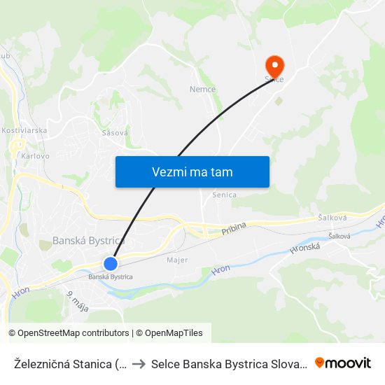 Železničná Stanica (V) to Selce Banska Bystrica Slovakia map