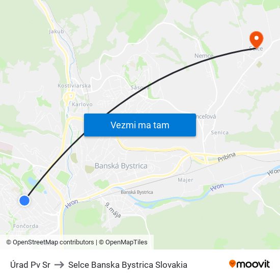 Úrad Pv Sr to Selce Banska Bystrica Slovakia map
