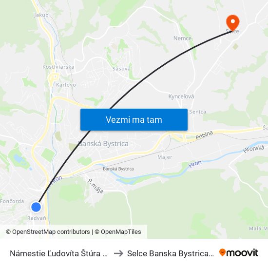 Námestie Ľudovíta Štúra - Kaufland to Selce Banska Bystrica Slovakia map