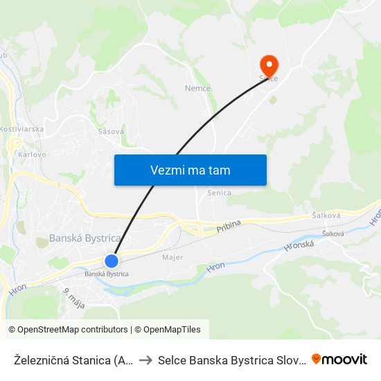 Železničná Stanica (A&B) to Selce Banska Bystrica Slovakia map