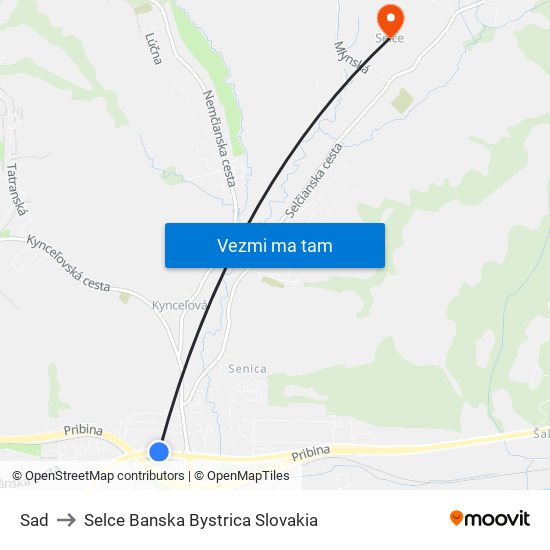 Sad to Selce Banska Bystrica Slovakia map