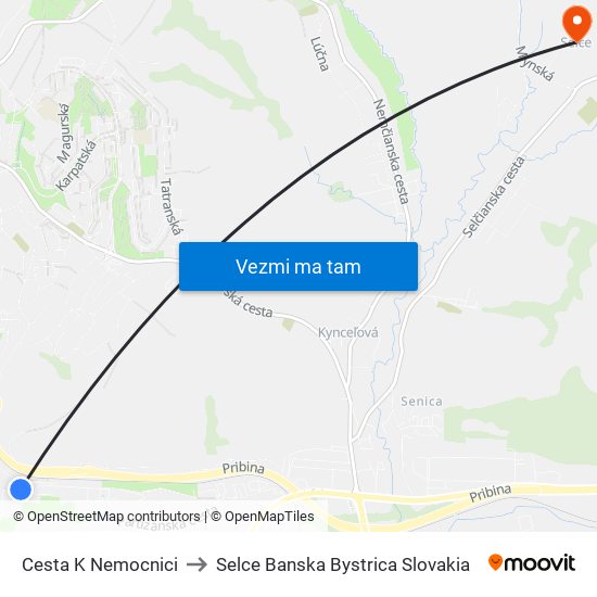 Cesta K Nemocnici to Selce Banska Bystrica Slovakia map