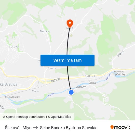 Šalková - Mlyn to Selce Banska Bystrica Slovakia map