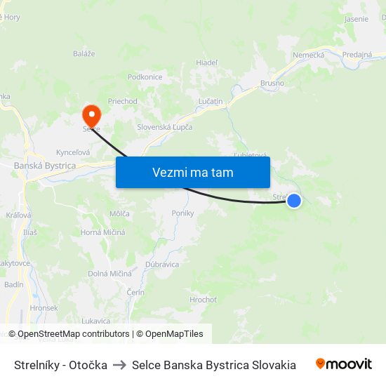 Strelníky - Otočka to Selce Banska Bystrica Slovakia map