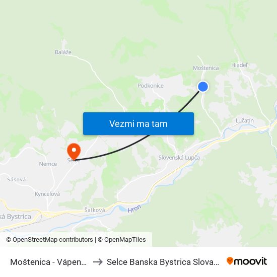 Moštenica - Vápenka to Selce Banska Bystrica Slovakia map