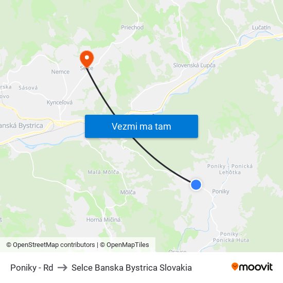 Poniky - Rd to Selce Banska Bystrica Slovakia map