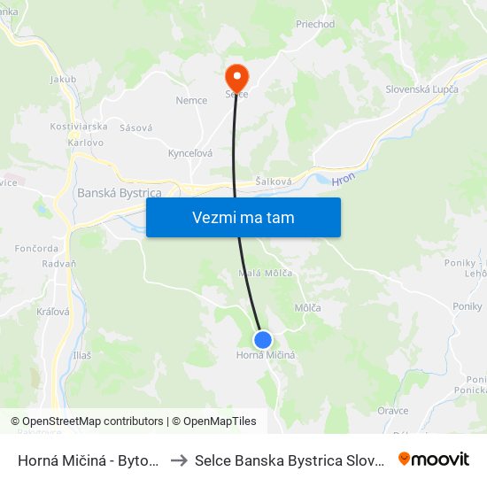 Horná Mičiná - Bytovky to Selce Banska Bystrica Slovakia map