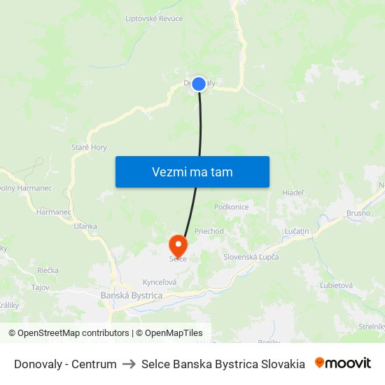 Donovaly - Centrum to Selce Banska Bystrica Slovakia map