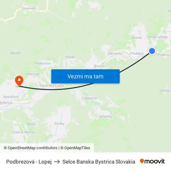 Podbrezová - Lopej to Selce Banska Bystrica Slovakia map