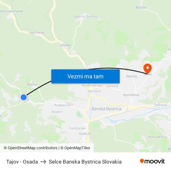 Tajov - Osada to Selce Banska Bystrica Slovakia map