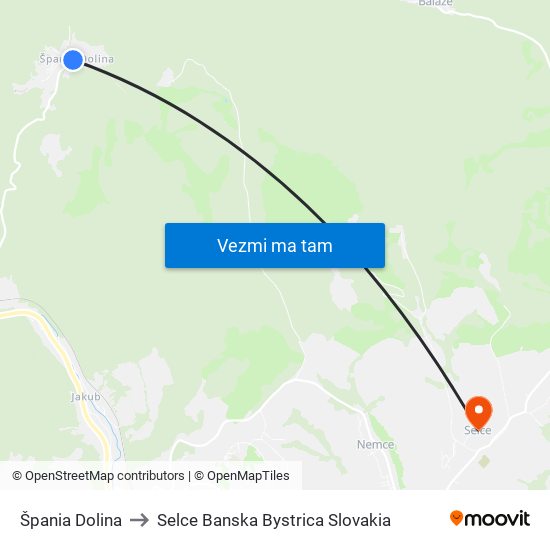 Špania Dolina to Selce Banska Bystrica Slovakia map