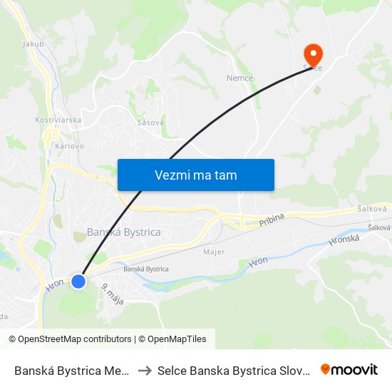 Banská Bystrica Mesto to Selce Banska Bystrica Slovakia map