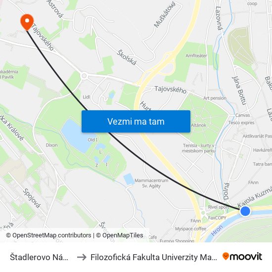 Štadlerovo Nábrežie to Filozofická Fakulta Univerzity Mateja Bela map