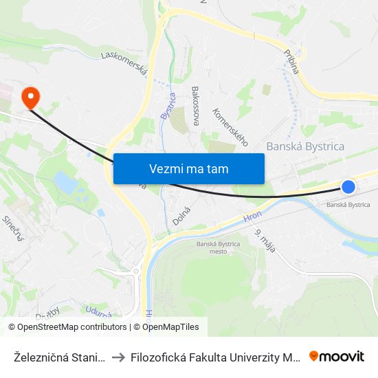 Železničná Stanica (V) to Filozofická Fakulta Univerzity Mateja Bela map