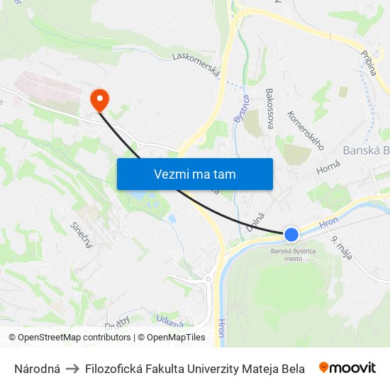 Národná to Filozofická Fakulta Univerzity Mateja Bela map