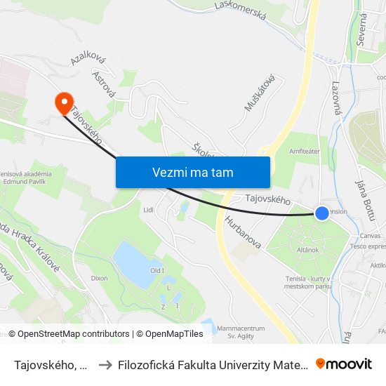 Tajovského, Park to Filozofická Fakulta Univerzity Mateja Bela map