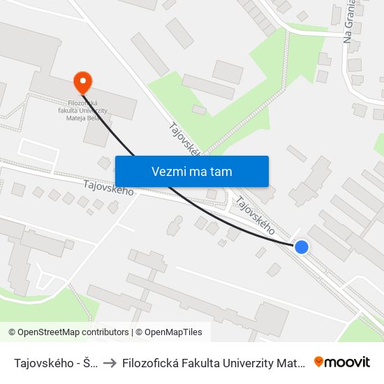 Tajovského - Školy to Filozofická Fakulta Univerzity Mateja Bela map