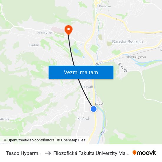 Tesco Hypermarket to Filozofická Fakulta Univerzity Mateja Bela map