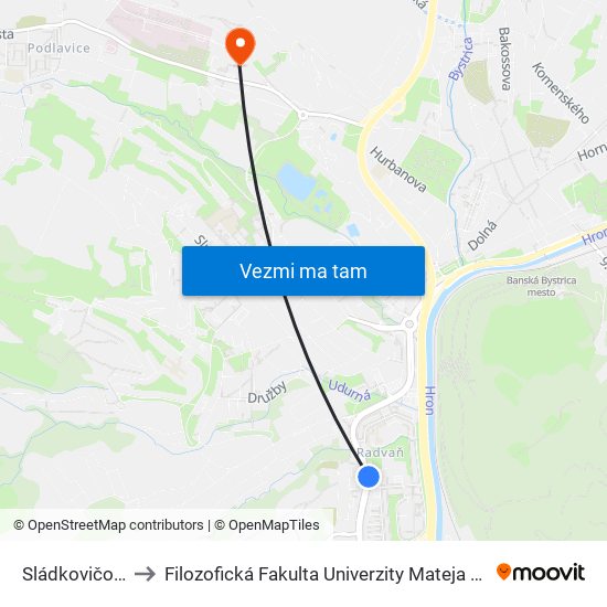 Sládkovičova to Filozofická Fakulta Univerzity Mateja Bela map