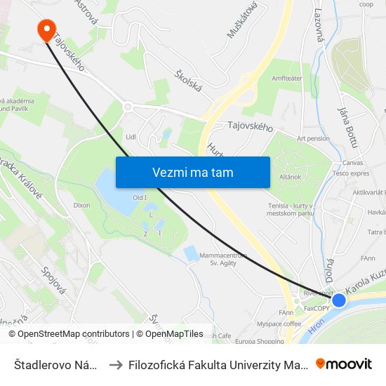 Štadlerovo Nábrežie to Filozofická Fakulta Univerzity Mateja Bela map