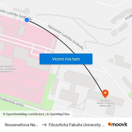 Rooseveltova Nemocnica to Filozofická Fakulta Univerzity Mateja Bela map