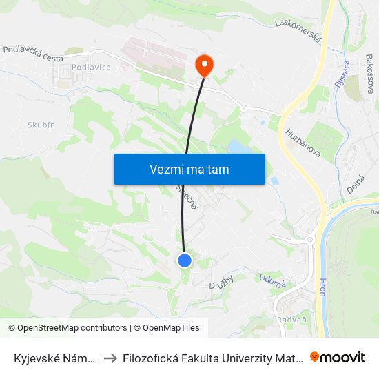 Kyjevské Námestie to Filozofická Fakulta Univerzity Mateja Bela map