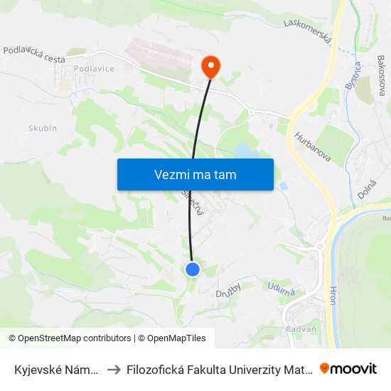 Kyjevské Námestie to Filozofická Fakulta Univerzity Mateja Bela map