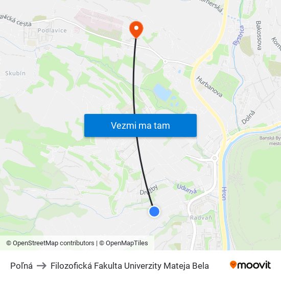 Poľná to Filozofická Fakulta Univerzity Mateja Bela map