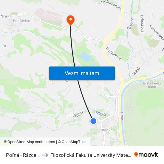 Poľná - Rázcestie to Filozofická Fakulta Univerzity Mateja Bela map