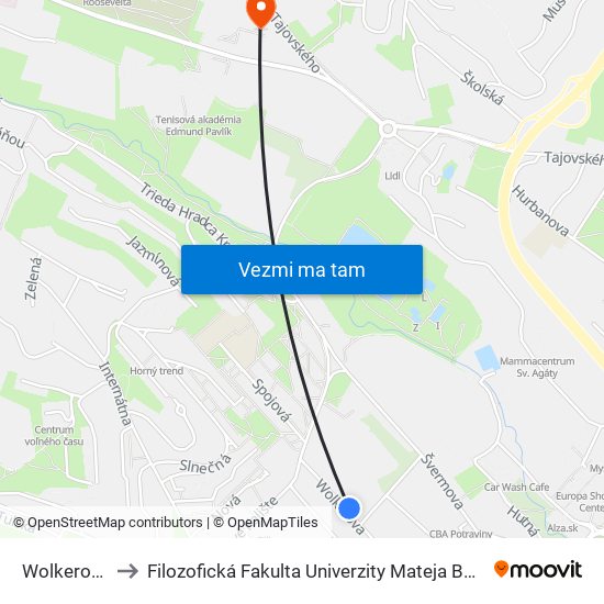 Wolkerova to Filozofická Fakulta Univerzity Mateja Bela map