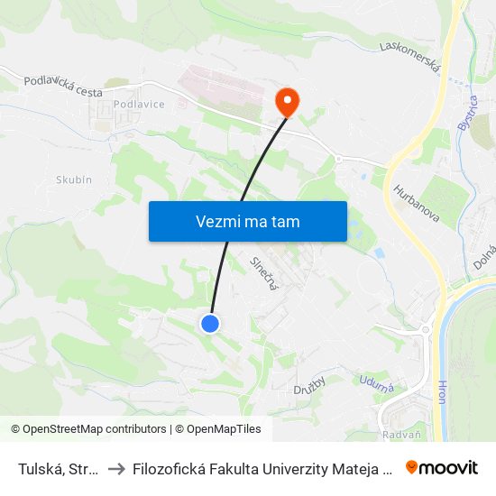 Tulská, Stred to Filozofická Fakulta Univerzity Mateja Bela map