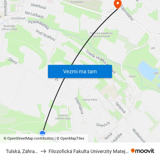 Tulská, Záhradky to Filozofická Fakulta Univerzity Mateja Bela map