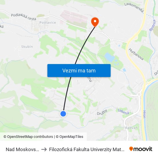 Nad Moskovskou to Filozofická Fakulta Univerzity Mateja Bela map