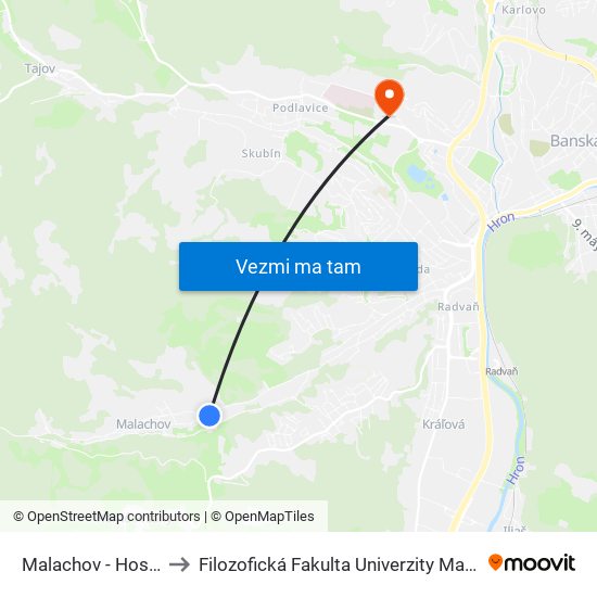 Malachov - Hostinec to Filozofická Fakulta Univerzity Mateja Bela map