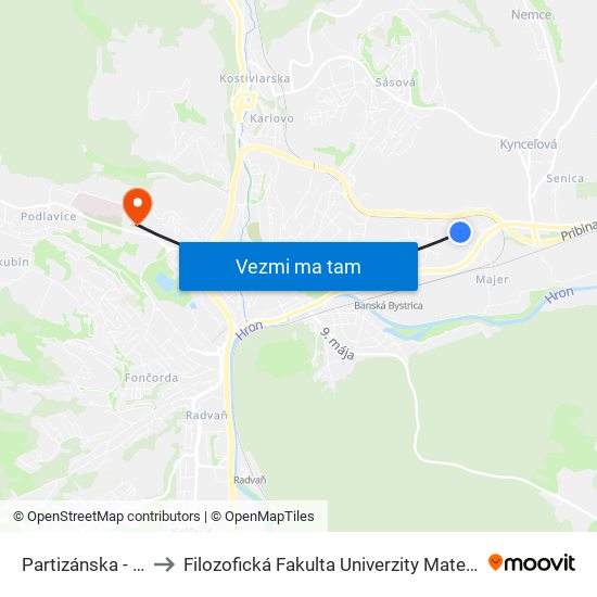 Partizánska - Svp to Filozofická Fakulta Univerzity Mateja Bela map