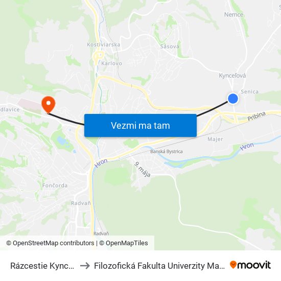 Rázcestie Kynceľová to Filozofická Fakulta Univerzity Mateja Bela map