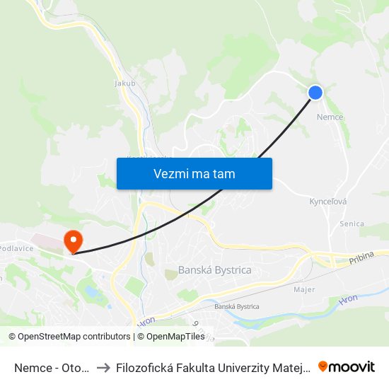 Nemce - Otočka to Filozofická Fakulta Univerzity Mateja Bela map