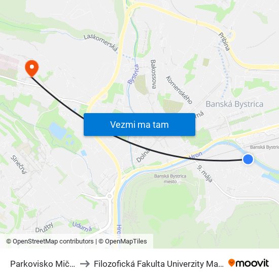 Parkovisko Mičinská to Filozofická Fakulta Univerzity Mateja Bela map