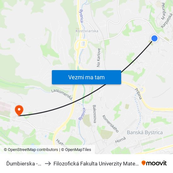 Ďumbierska - Šzš to Filozofická Fakulta Univerzity Mateja Bela map