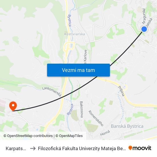 Karpatská to Filozofická Fakulta Univerzity Mateja Bela map