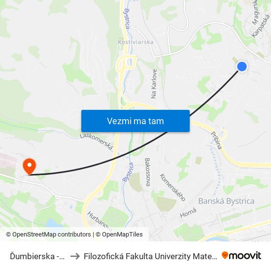 Ďumbierska - Šzš to Filozofická Fakulta Univerzity Mateja Bela map