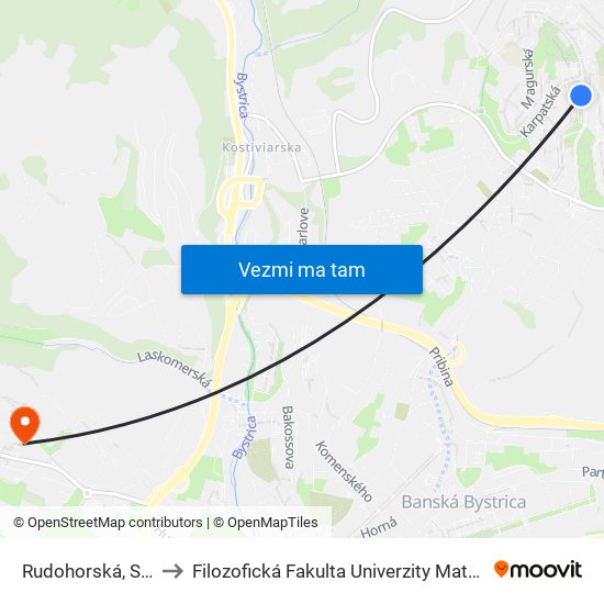 Rudohorská, Stred to Filozofická Fakulta Univerzity Mateja Bela map