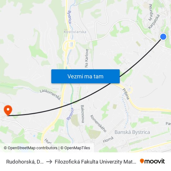 Rudohorská, Dolná to Filozofická Fakulta Univerzity Mateja Bela map