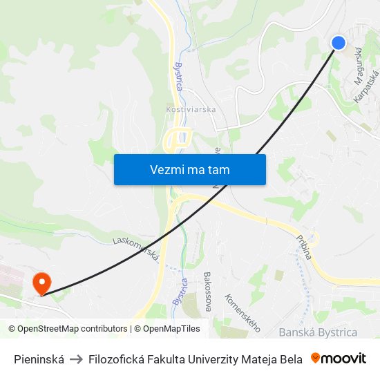 Pieninská to Filozofická Fakulta Univerzity Mateja Bela map