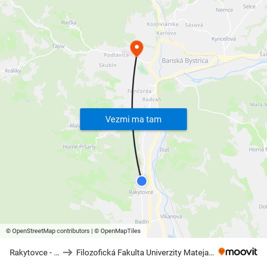 Rakytovce - Rd to Filozofická Fakulta Univerzity Mateja Bela map