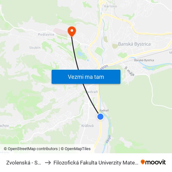 Zvolenská - Sever to Filozofická Fakulta Univerzity Mateja Bela map