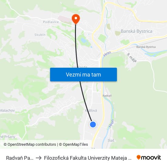 Radvaň Park to Filozofická Fakulta Univerzity Mateja Bela map