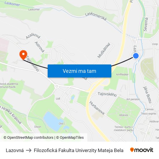 Lazovná to Filozofická Fakulta Univerzity Mateja Bela map