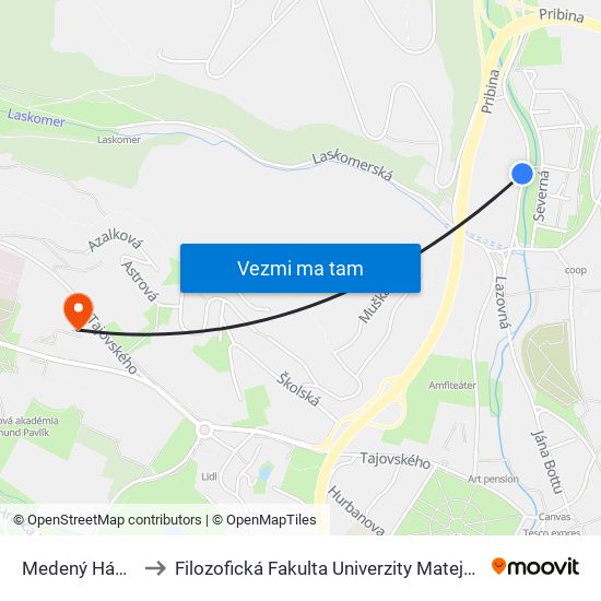 Medený Hámor to Filozofická Fakulta Univerzity Mateja Bela map