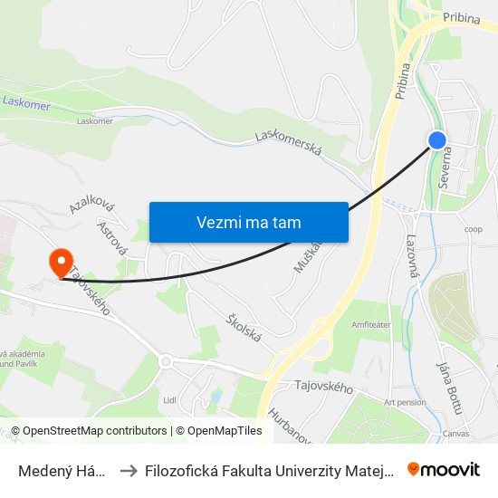 Medený Hámor to Filozofická Fakulta Univerzity Mateja Bela map